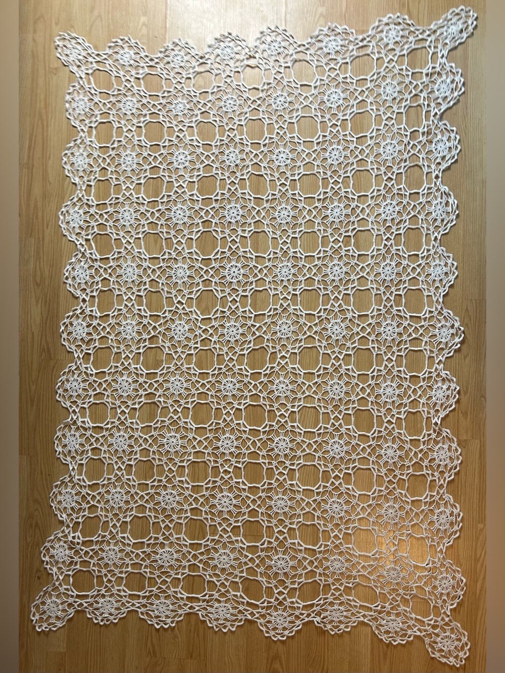Vintage Hand Crochet Lace Tablecloth Ivory Cream 48x64 Floral Cottagecore